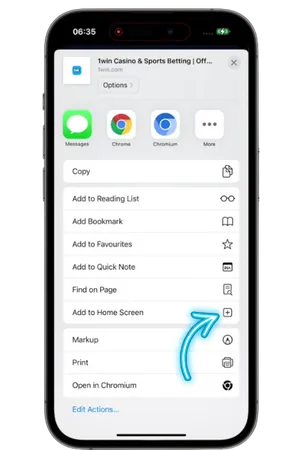 Safari paylaş butonu örneği iOS 1Win