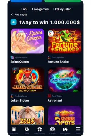 1Win casino slot oyunları ekranı